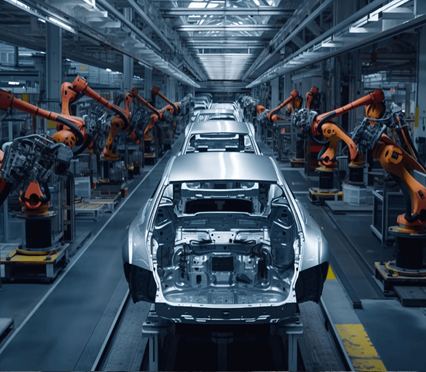 Automotive Assembly Line With Robotic Arms