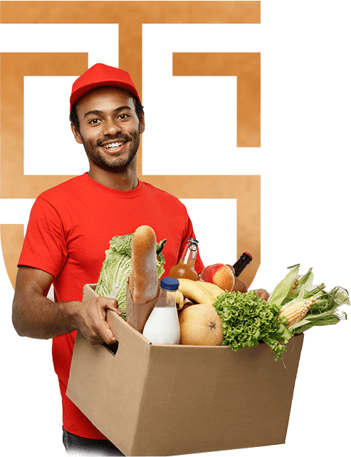 A Boy With Smiling Face Holding Full Of Groceries Box